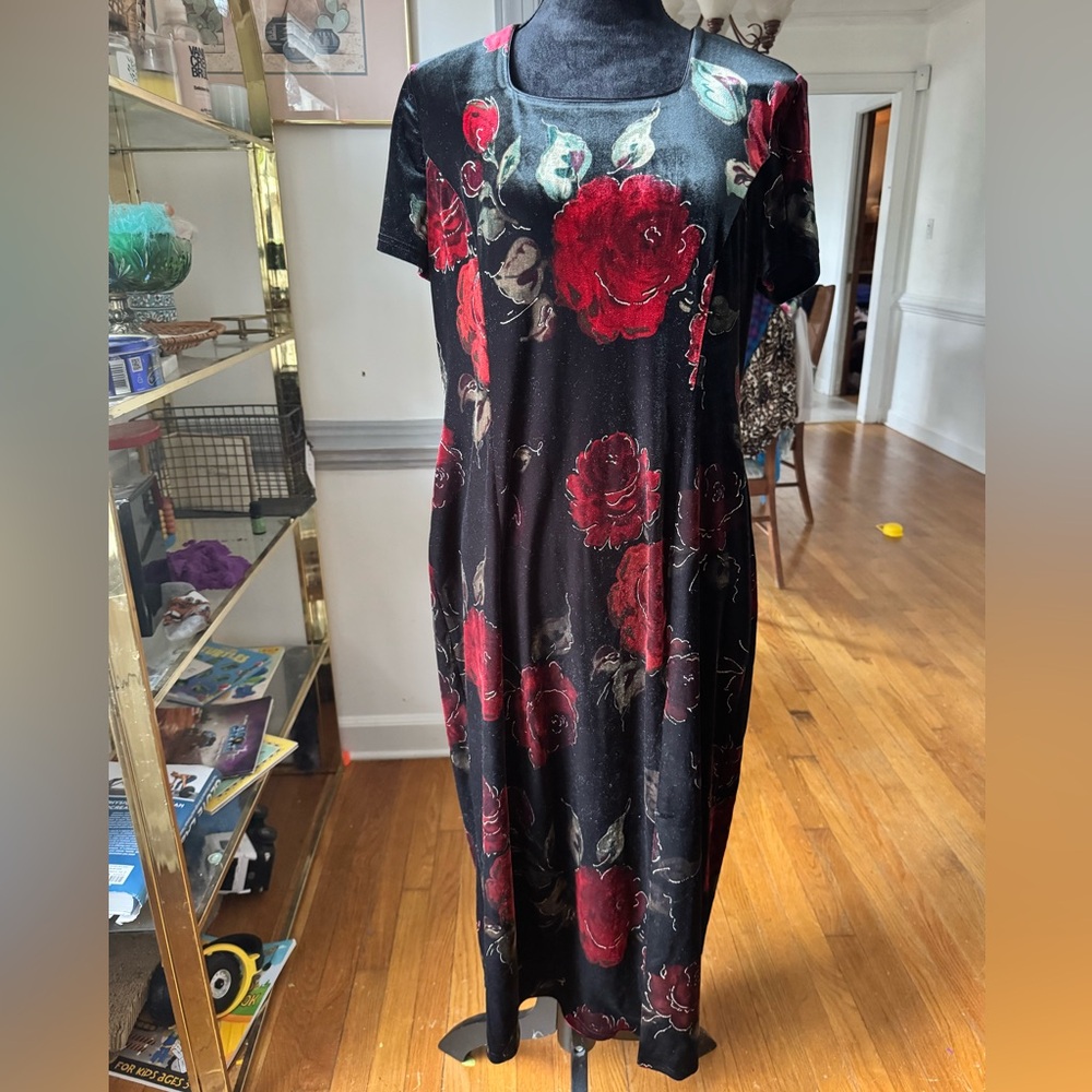 Worthington Black Dress with Red Floral Design